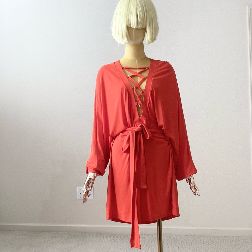 Balmain Orange Plunge Neckline Mini Dress SZ 6/38